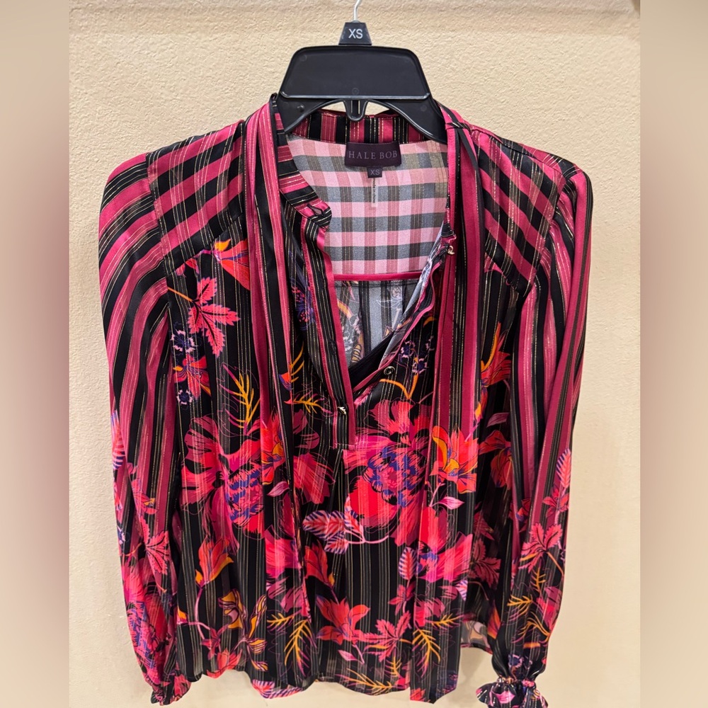 Hale Bob Pink and Black Floral Dress